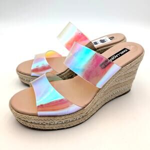 Karl Lagerfeld Cecily Wedge Sandal Womens Iridescent Rubber Size US9.5 EU40